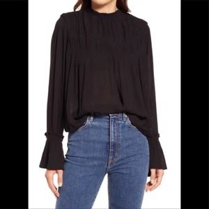Free People Black Kelsey Gauzey Pleated Flare Sleeve Blouse S
